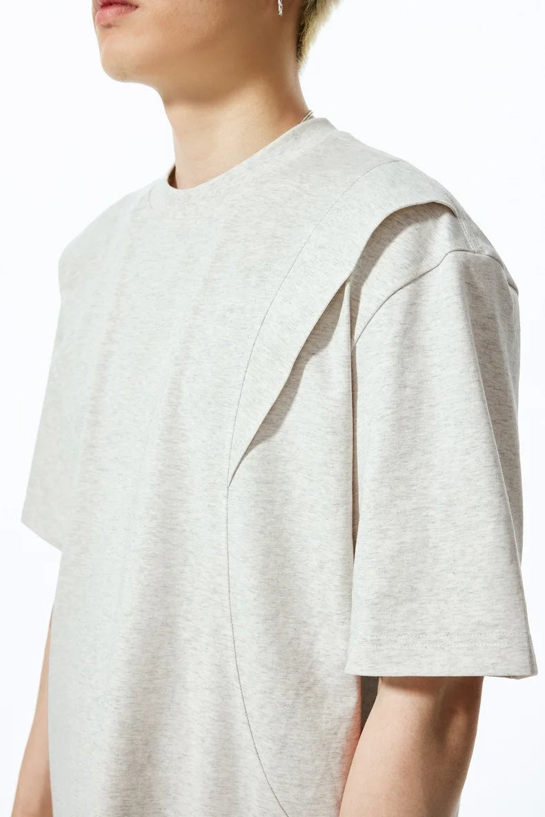 T-shirt épais "Déstructuré" 260G Été 26 — Manches courtes à empiècements style streetwear