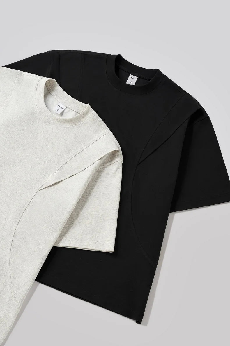 T-shirt épais "Déstructuré" 260G Été 26 — Manches courtes à empiècements style streetwear