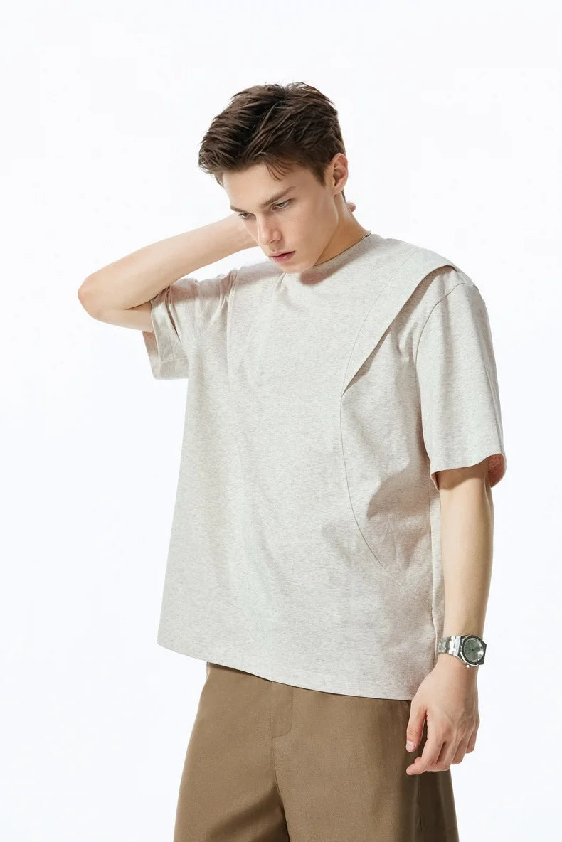 T-shirt épais "Déstructuré" 260G Été 26 — Manches courtes à empiècements style streetwear