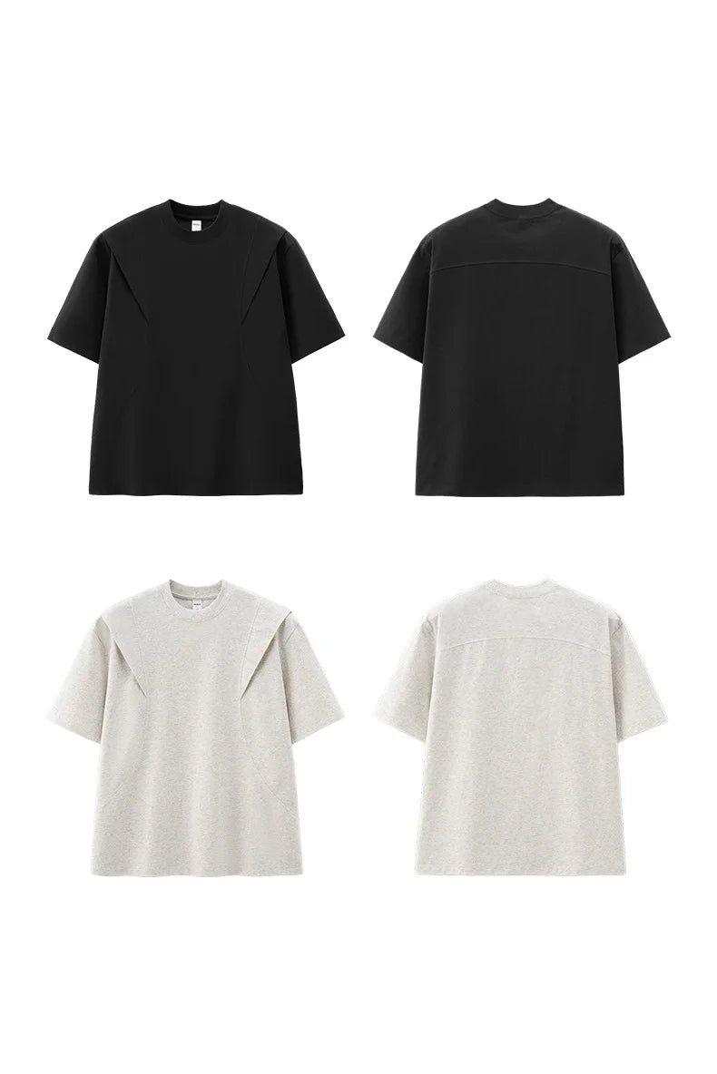 T-shirt épais "Déstructuré" 260G Été 26 — Manches courtes à empiècements style streetwear