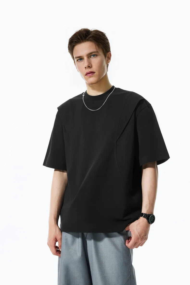 T-shirt épais "Déstructuré" 260G Été 26 — Manches courtes à empiècements style streetwear