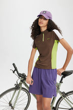 T-shirt zippé Aero-Cool pour femme Summer26 — Haut de cyclisme sculptant contrasté