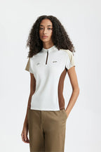 T-shirt zippé Aero-Cool pour femme Summer26 — Haut de cyclisme sculptant contrasté