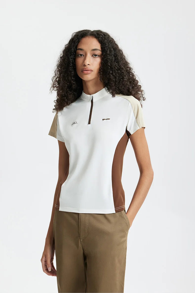 T-shirt zippé Aero-Cool pour femme Summer26 — Haut de cyclisme sculptant contrasté