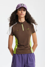 T-shirt zippé Aero-Cool pour femme Summer26 — Haut de cyclisme sculptant contrasté