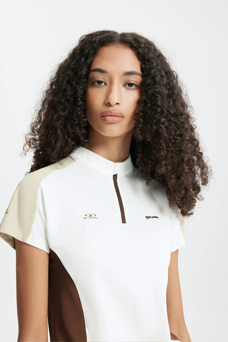 T-shirt zippé Aero-Cool pour femme Summer26 — Haut de cyclisme sculptant contrasté