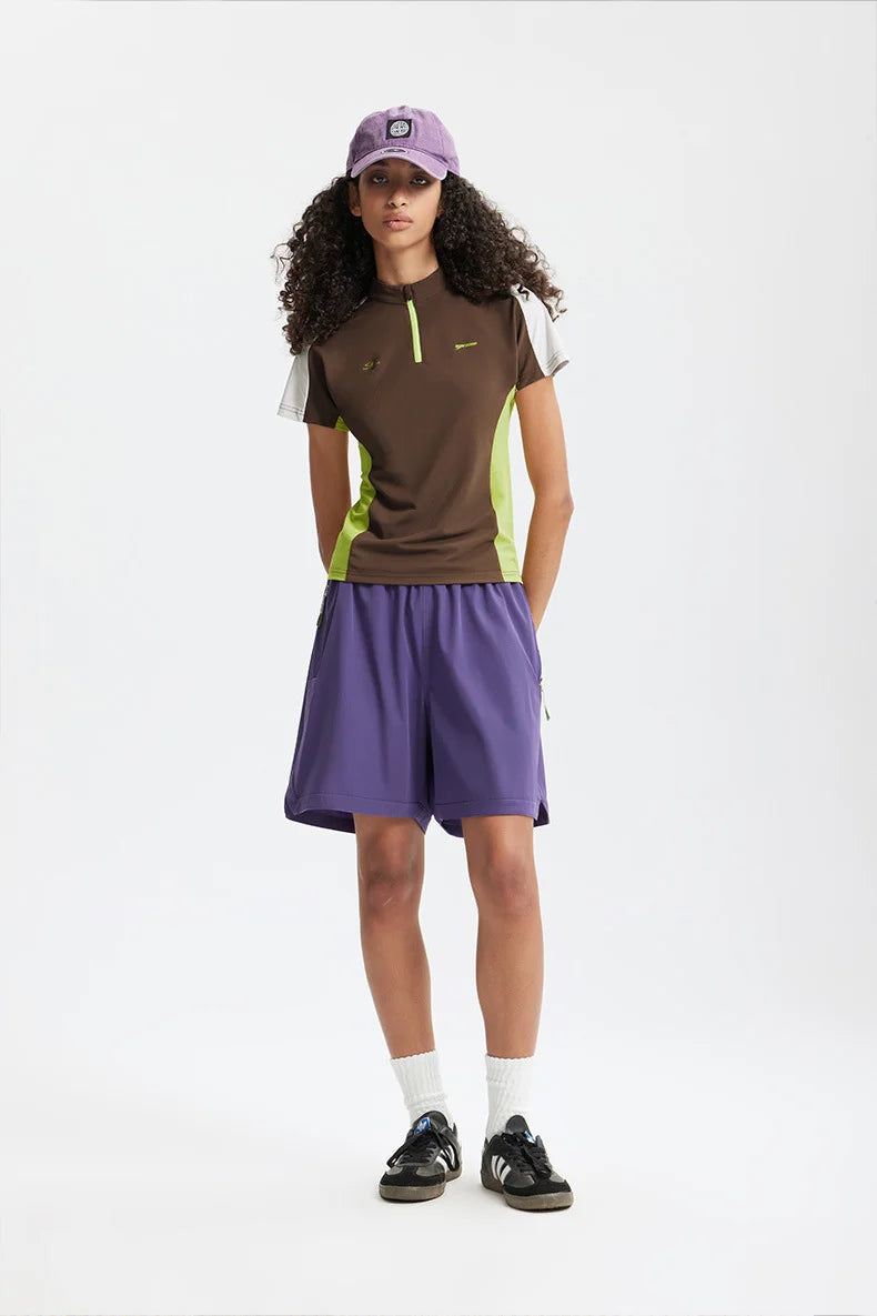 T-shirt zippé Aero-Cool pour femme Summer26 — Haut de cyclisme sculptant contrasté