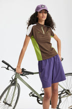 T-shirt zippé Aero-Cool pour femme Summer26 — Haut de cyclisme sculptant contrasté
