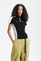 T-shirt zippé Aero-Cool pour femme Summer26 — Haut de cyclisme sculptant contrasté