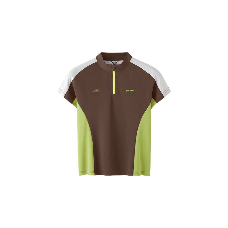 T-shirt zippé Aero-Cool pour femme Summer26 — Haut de cyclisme sculptant contrasté