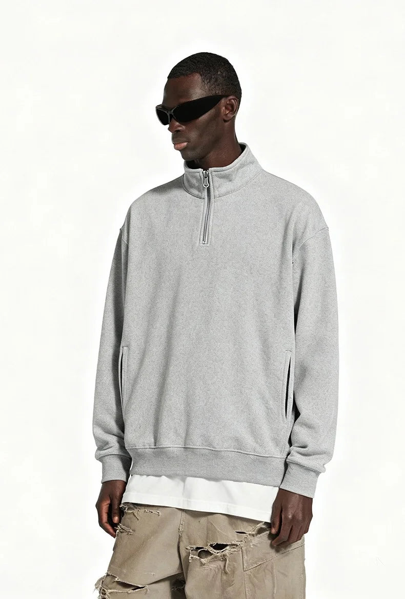Sweat-shirt homme texturé à col montant et demi-zip