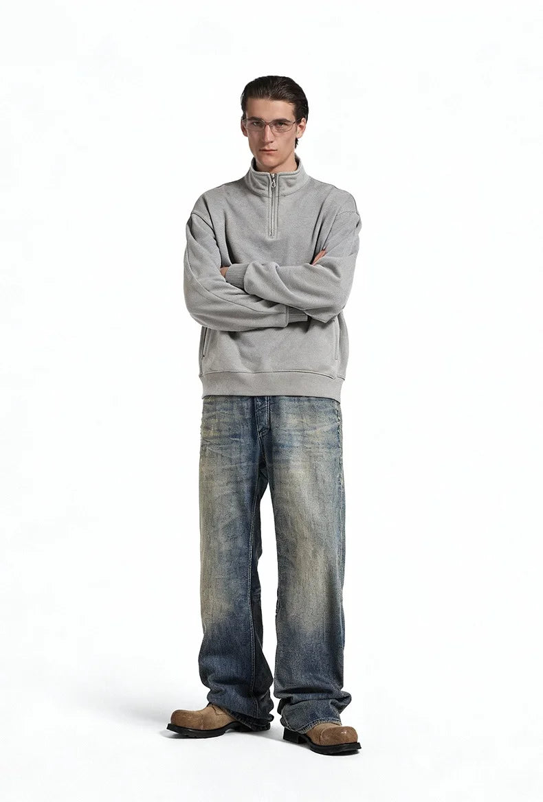 Sweat-shirt homme texturé à col montant et demi-zip