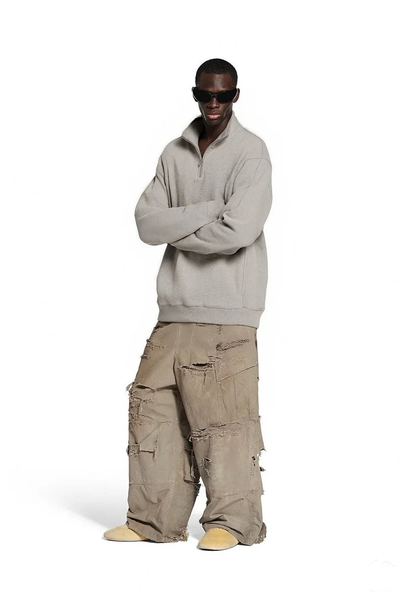Sweat-shirt homme texturé à col montant et demi-zip