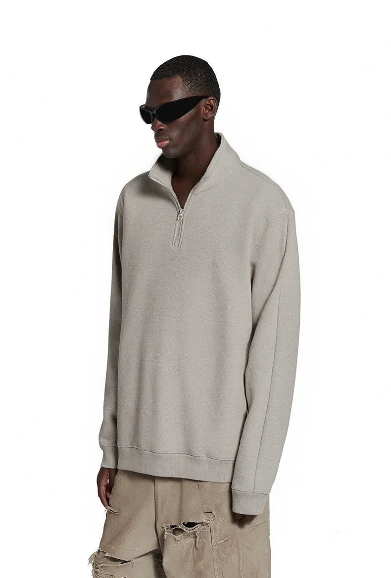 Sweat-shirt homme texturé à col montant et demi-zip