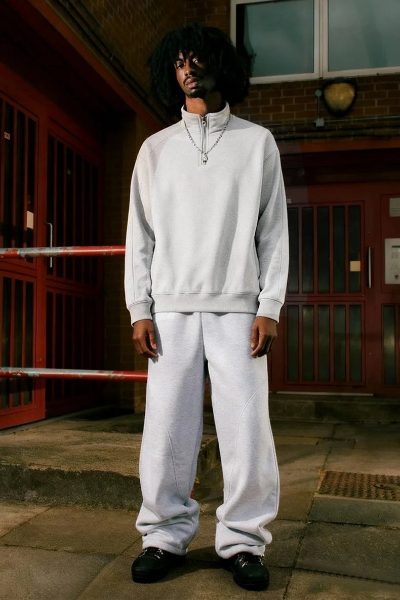 Sweat-shirt homme texturé à col montant et demi-zip