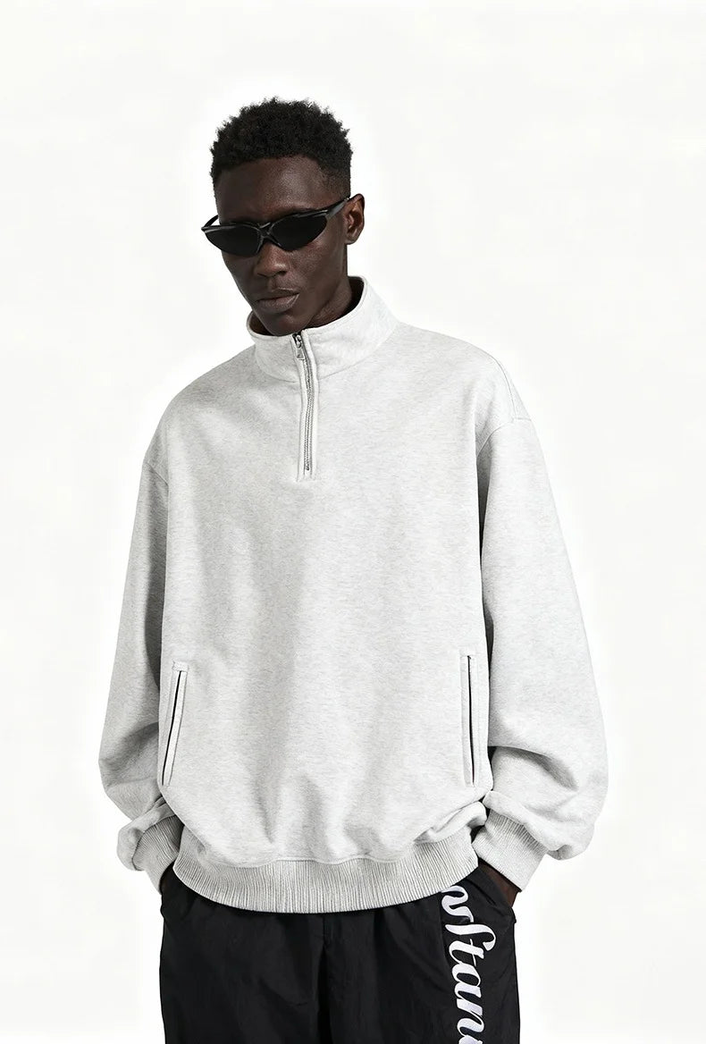 Sweat-shirt homme texturé à col montant et demi-zip