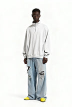 Sweat-shirt homme texturé à col montant et demi-zip