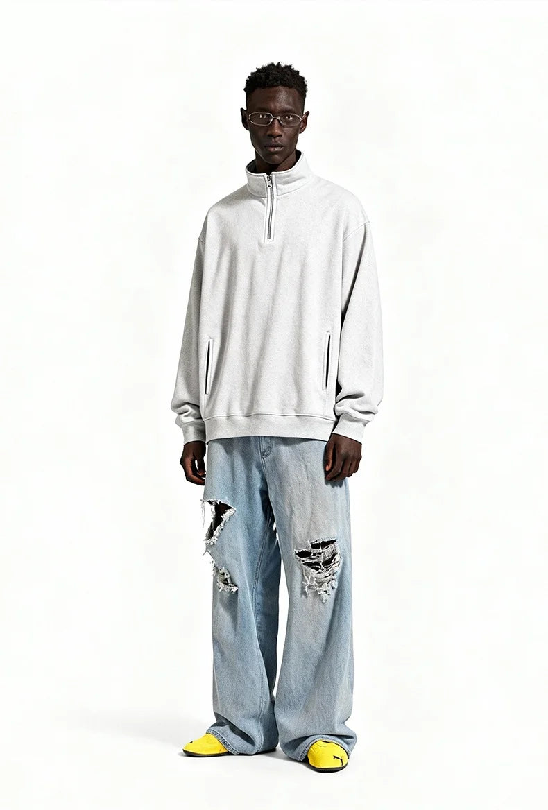 Sweat-shirt homme texturé à col montant et demi-zip