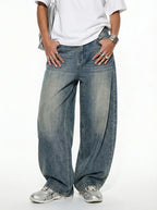 Pantalon en jean vintage délavé à jambes incurvées