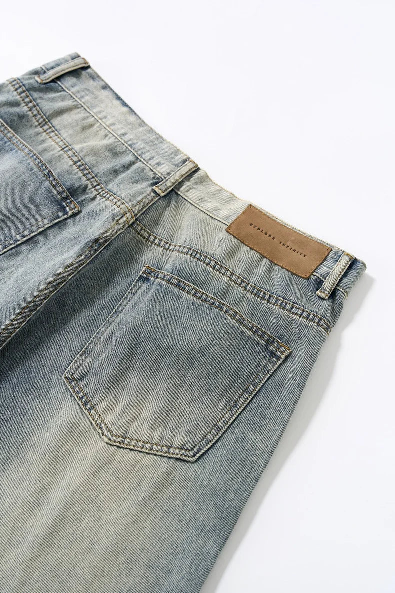 Pantalon en jean vintage délavé à jambes incurvées
