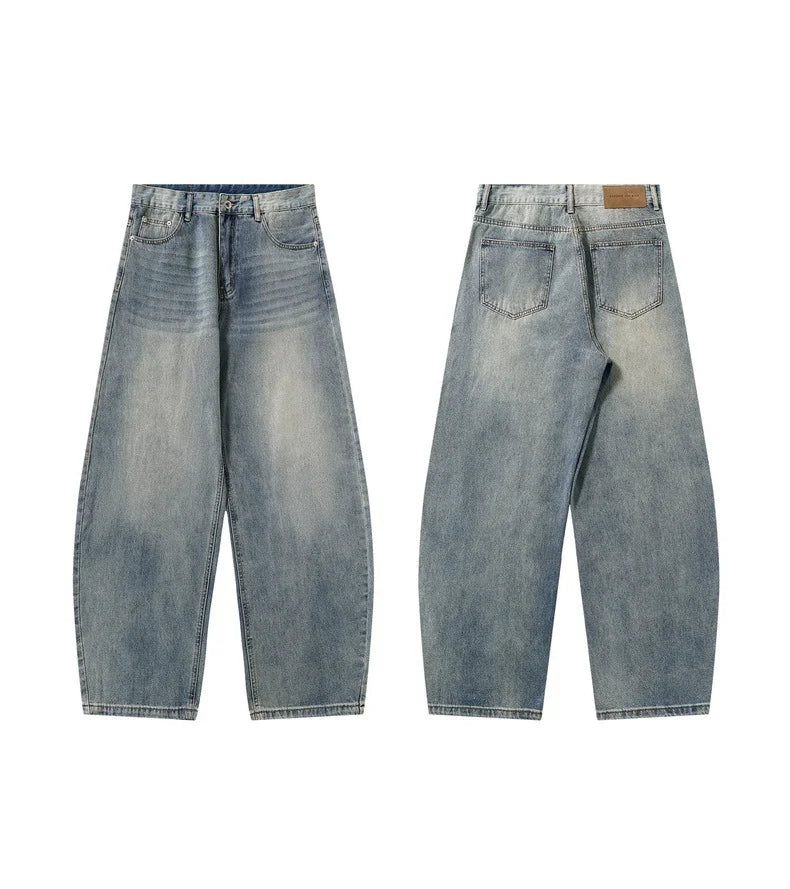 Pantalon en jean vintage délavé à jambes incurvées