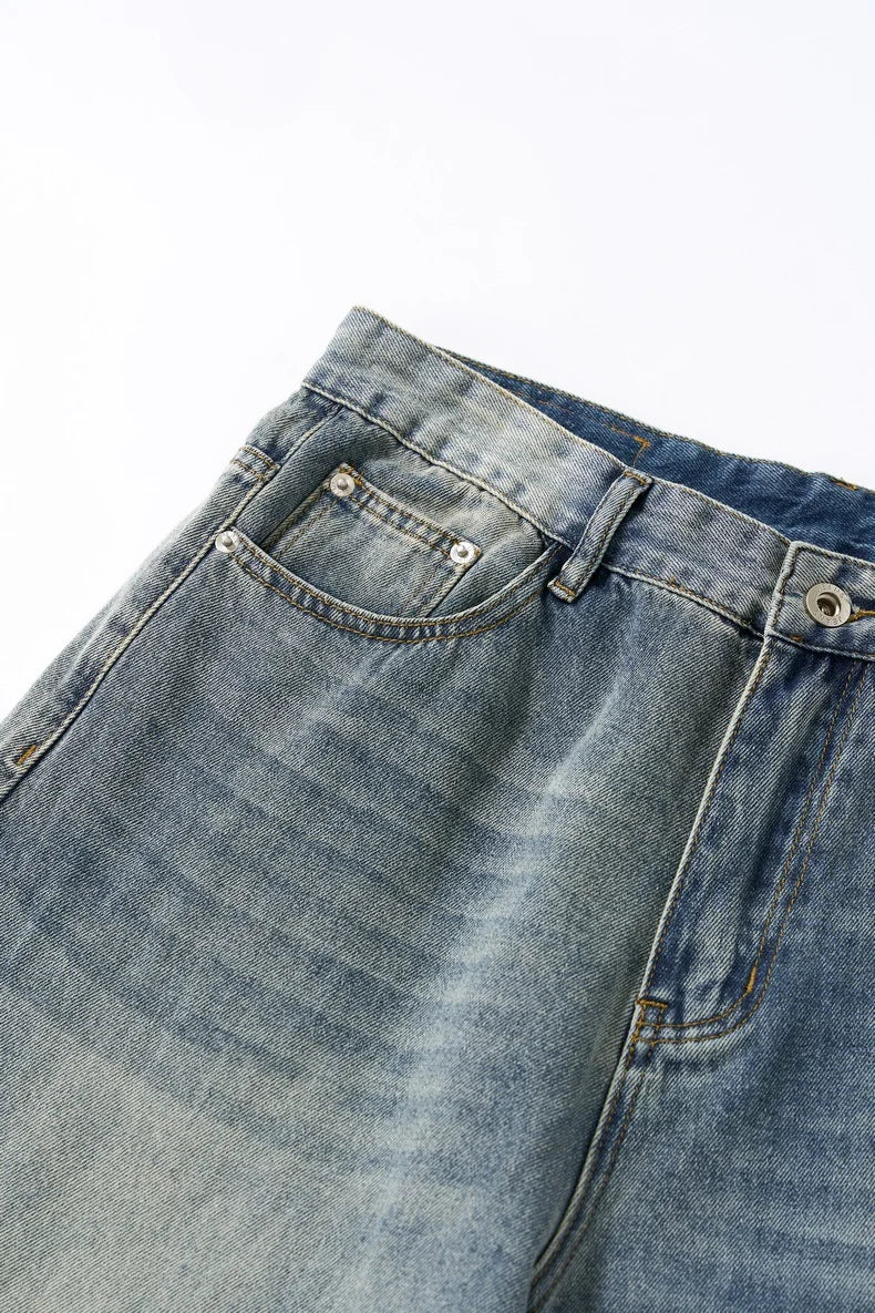 Pantalon en jean vintage délavé à jambes incurvées
