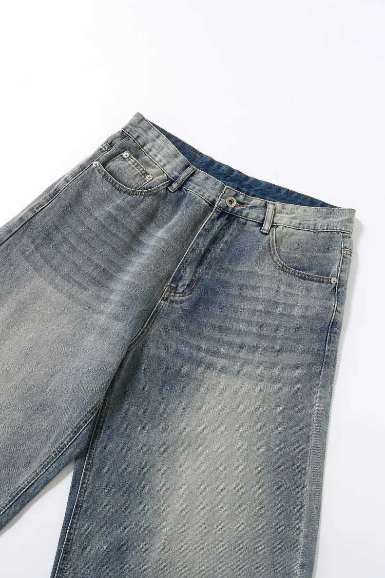 Pantalon en jean vintage délavé à jambes incurvées