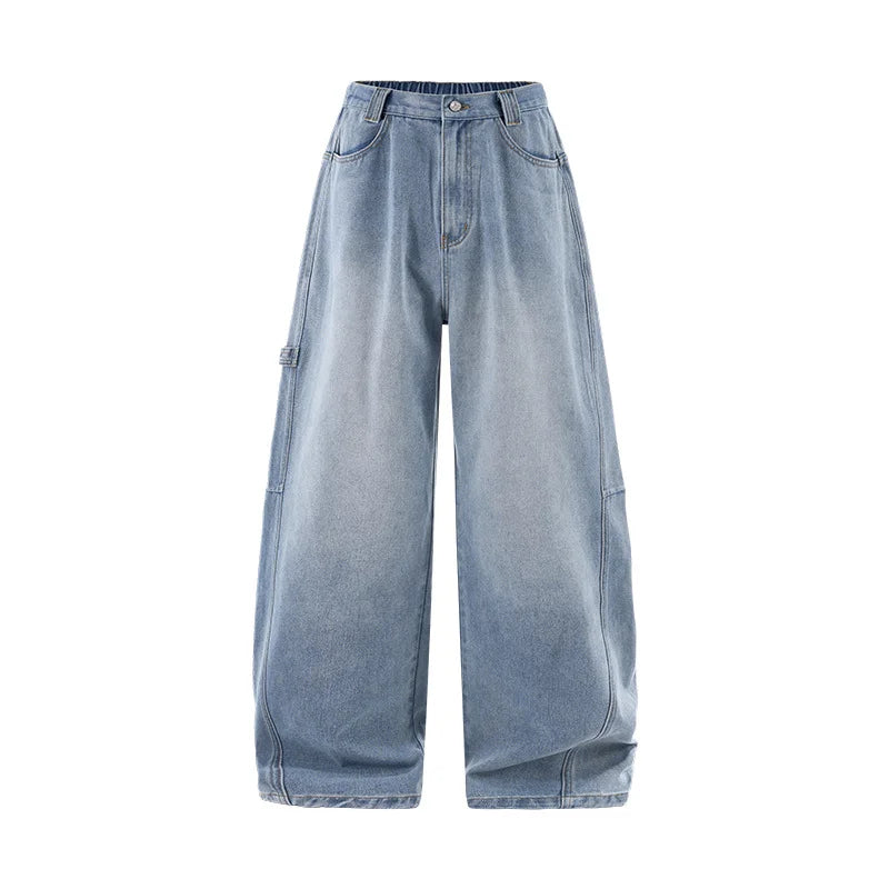 Unisex Vintage Washed Wide-Leg Workwear Denim Pants