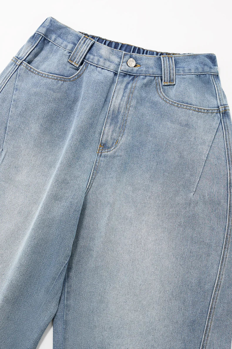 Unisex Vintage Washed Wide-Leg Workwear Denim Pants