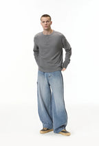 Unisex Vintage Washed Wide-Leg Workwear Denim Pants
