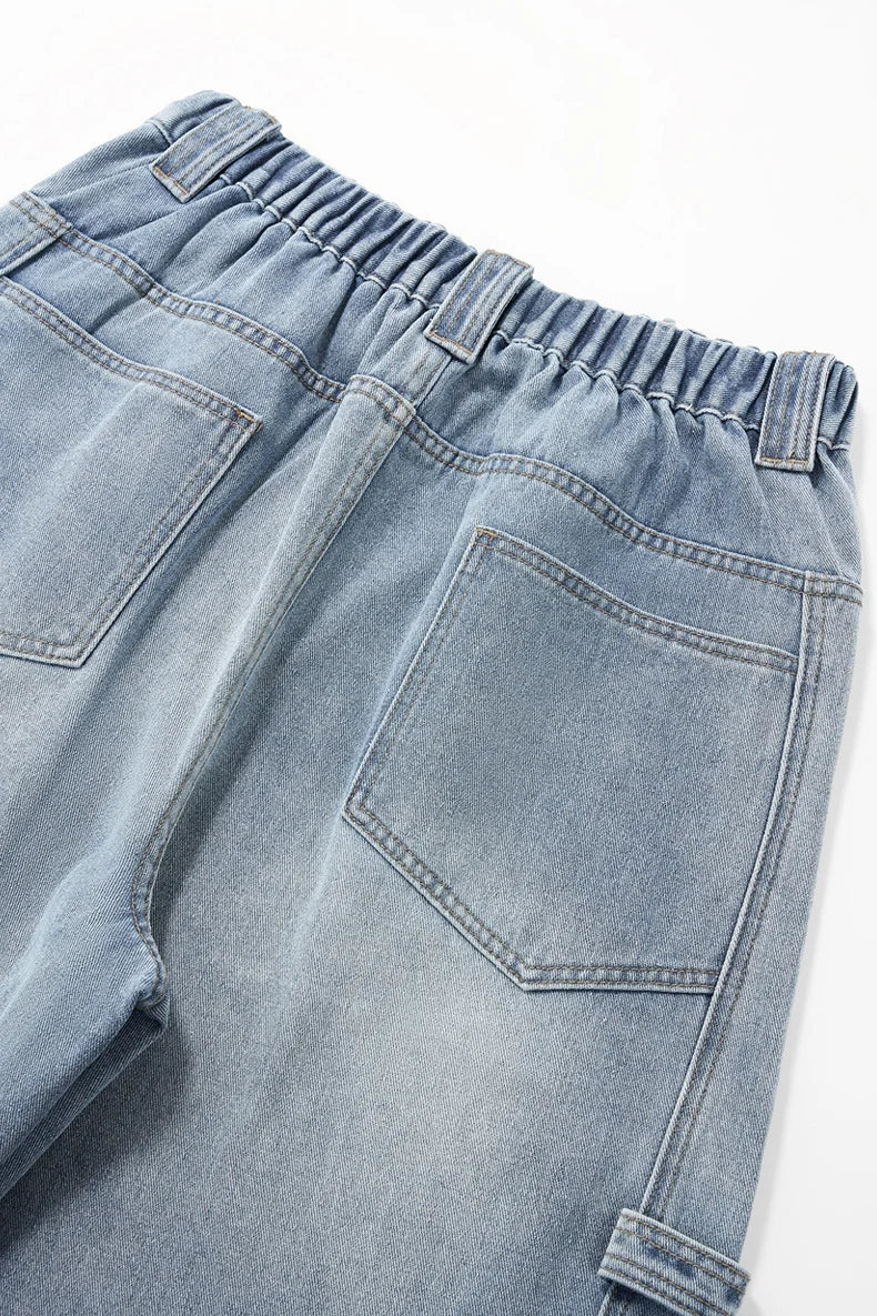 Unisex Vintage Washed Wide-Leg Workwear Denim Pants