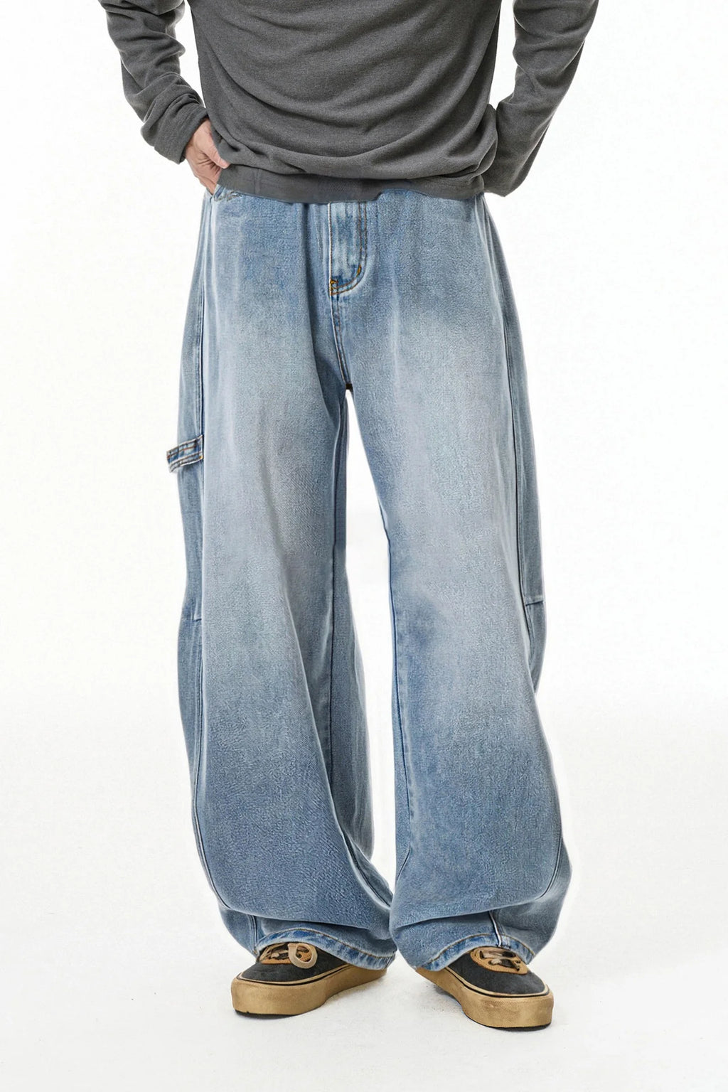 Unisex Vintage Washed Wide-Leg Workwear Denim Pants