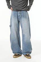 Unisex Vintage Washed Wide-Leg Workwear Denim Pants