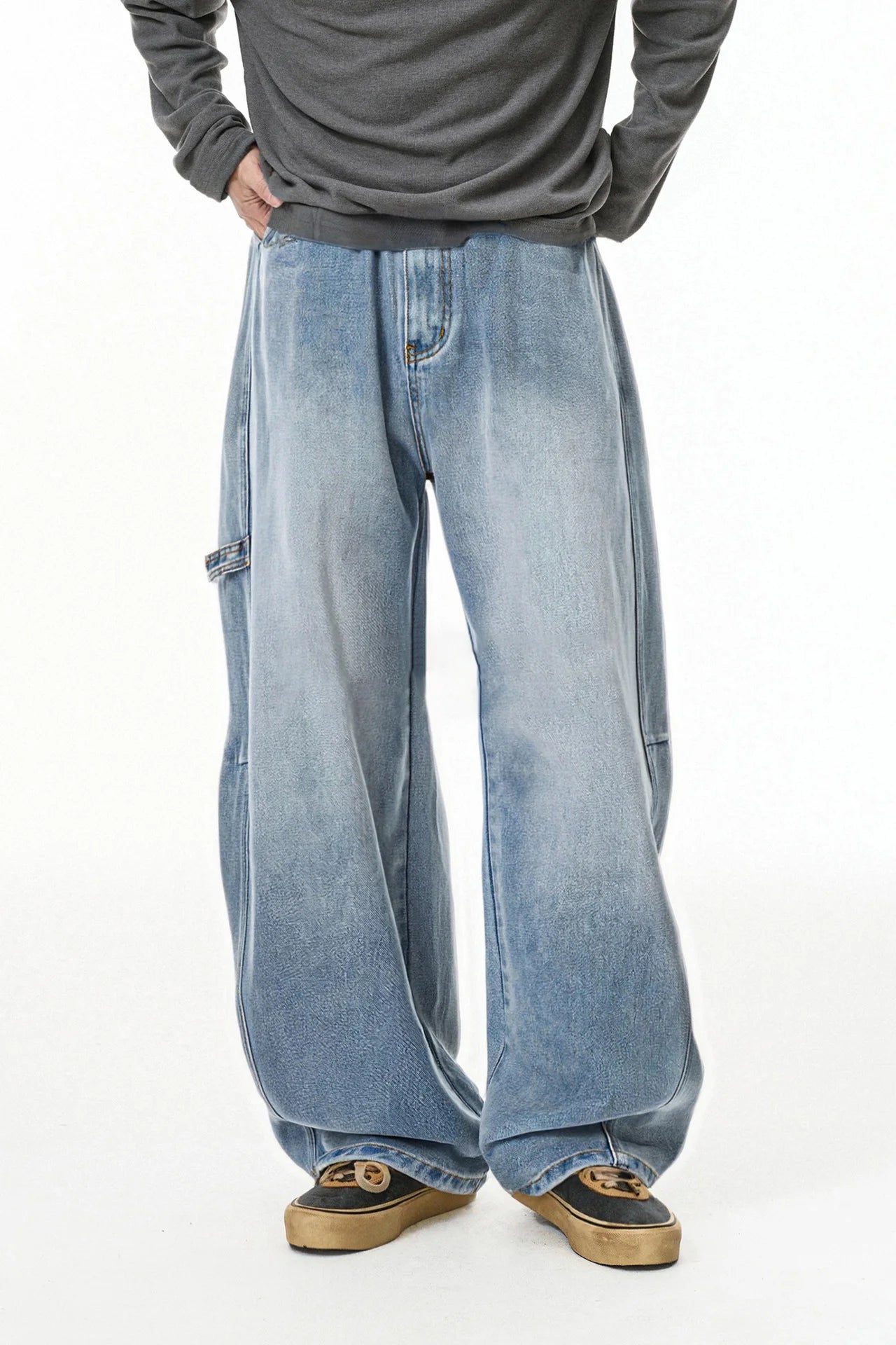 Unisex Vintage Washed Wide-Leg Workwear Denim Pants