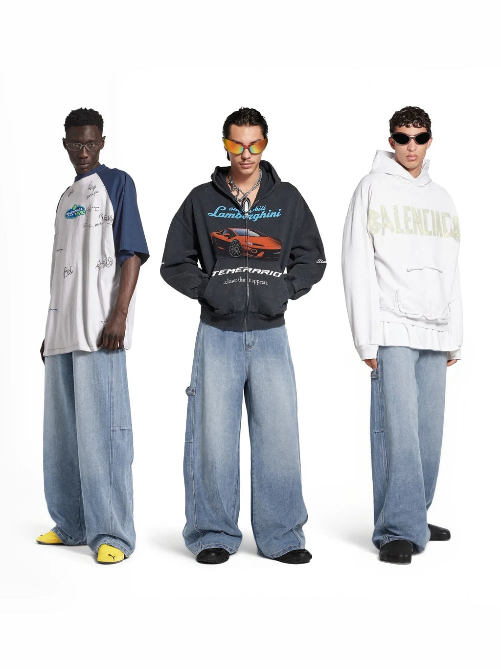 Unisex Vintage Washed Wide-Leg Workwear Denim Pants