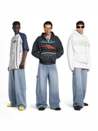 Unisex Vintage Washed Wide-Leg Workwear Denim Pants