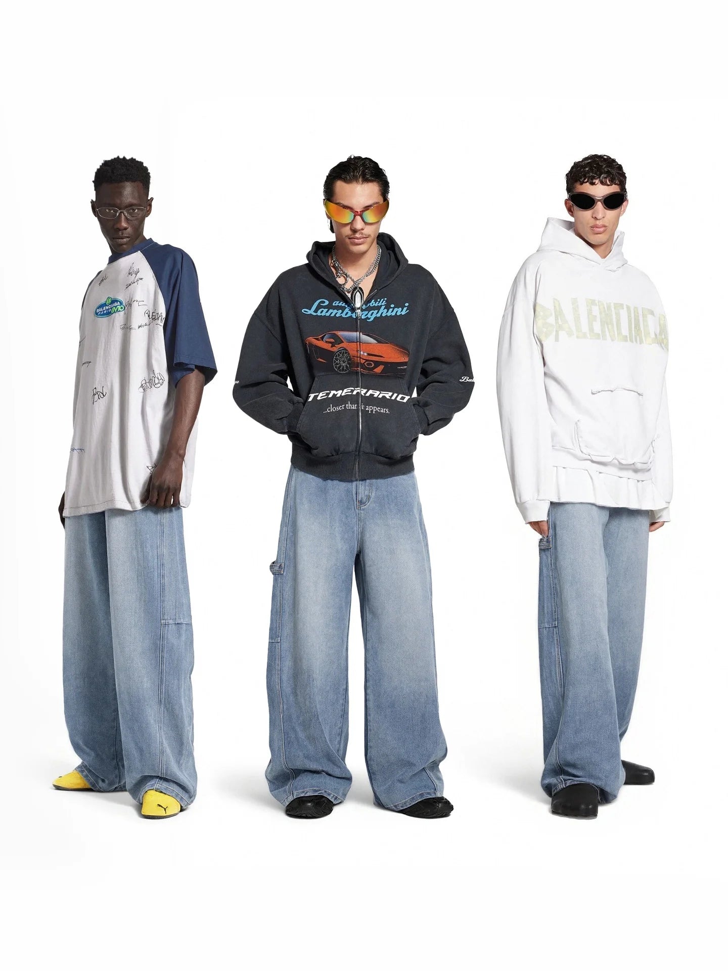 Unisex Vintage Washed Wide-Leg Workwear Denim Pants