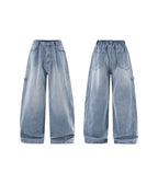 Unisex Vintage Washed Wide-Leg Workwear Denim Pants