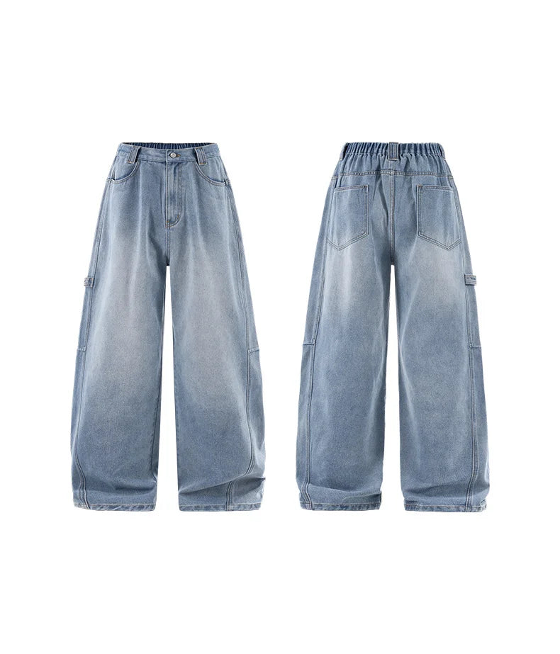 Unisex Vintage Washed Wide-Leg Workwear Denim Pants