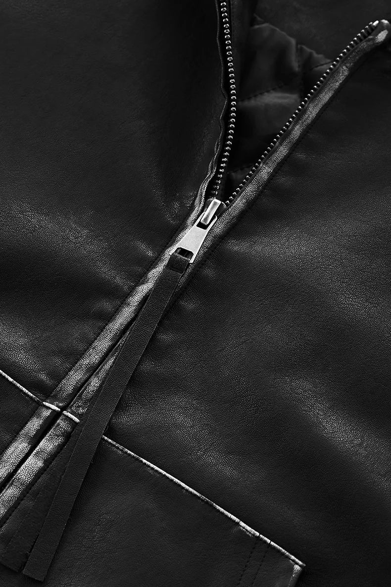 Veste à Capuche Ample en Cuir Lavé pour Homme