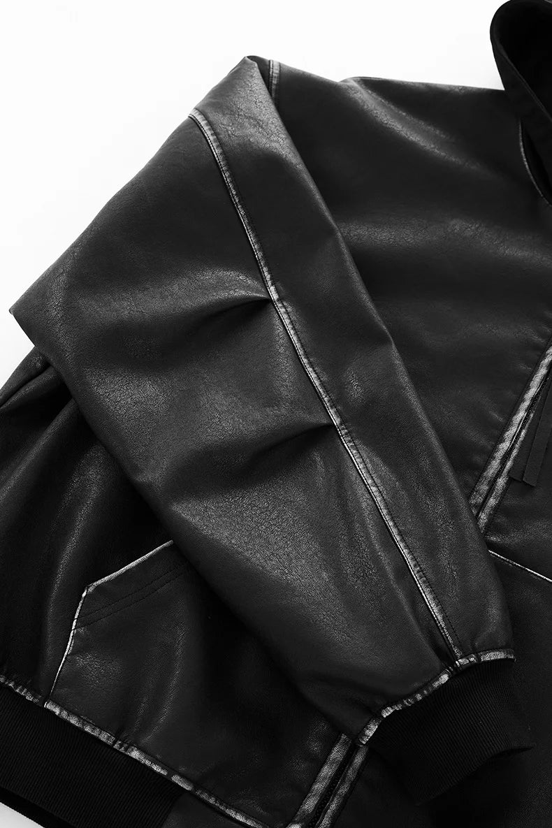Veste à Capuche Ample en Cuir Lavé pour Homme