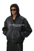 Veste à Capuche Ample en Cuir Lavé pour Homme