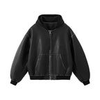Veste à Capuche Ample en Cuir Lavé pour Homme