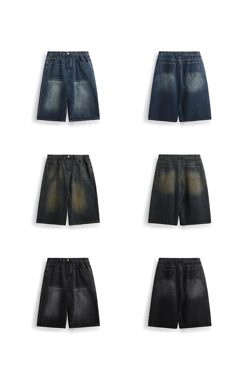 Jean unisexe en denim délavé, coupe courte et jambe large
