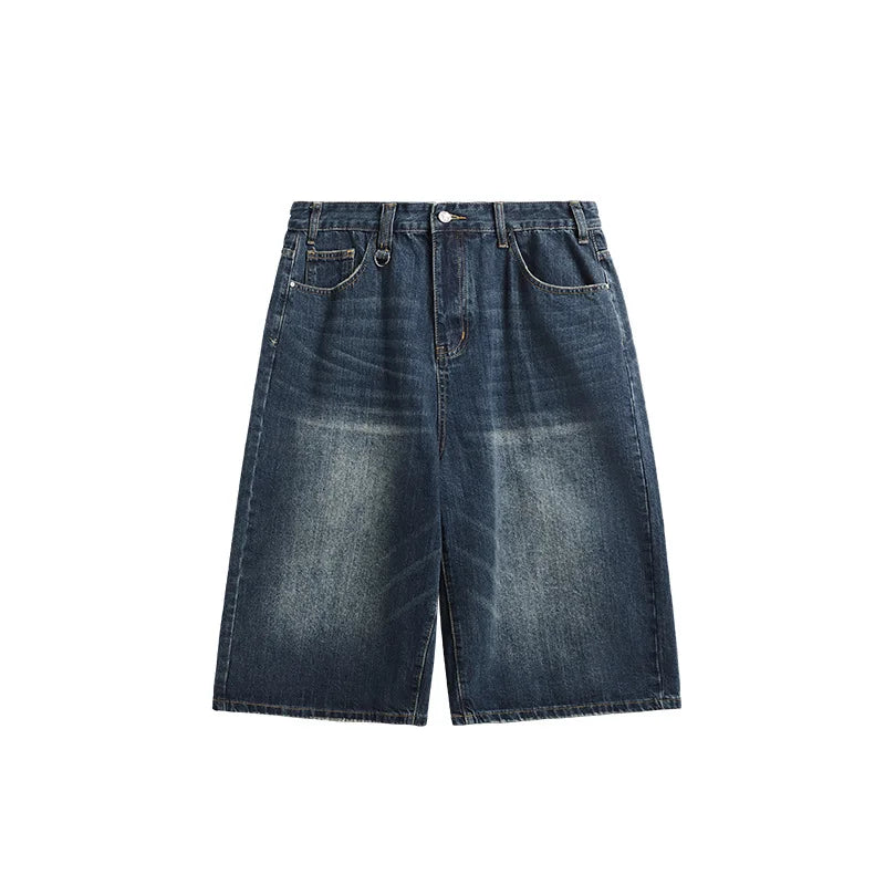 Jean unisexe en denim délavé, coupe courte et jambe large