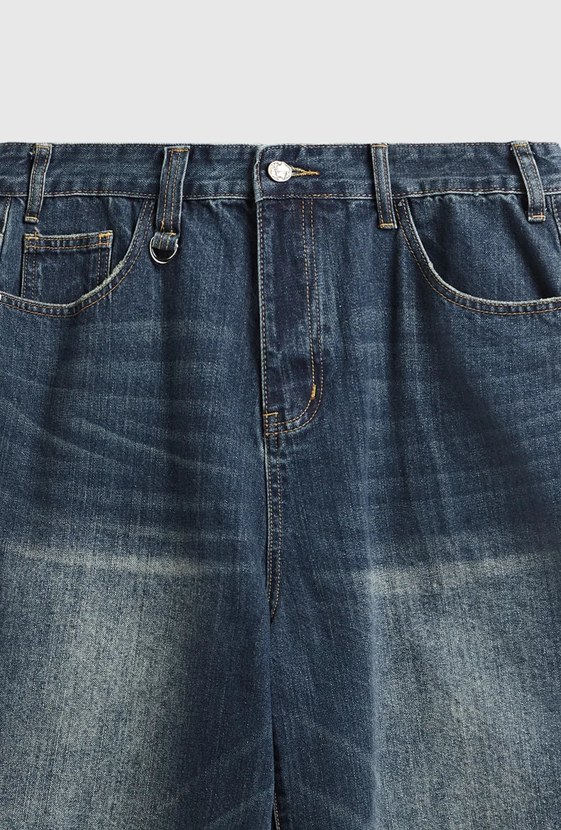 Jean unisexe en denim délavé, coupe courte et jambe large