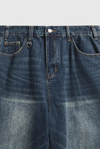 Jean unisexe en denim délavé, coupe courte et jambe large