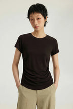 T-shirt rafraîchissant de luxe en Tencel pour femme — Détail froncé amincissant
