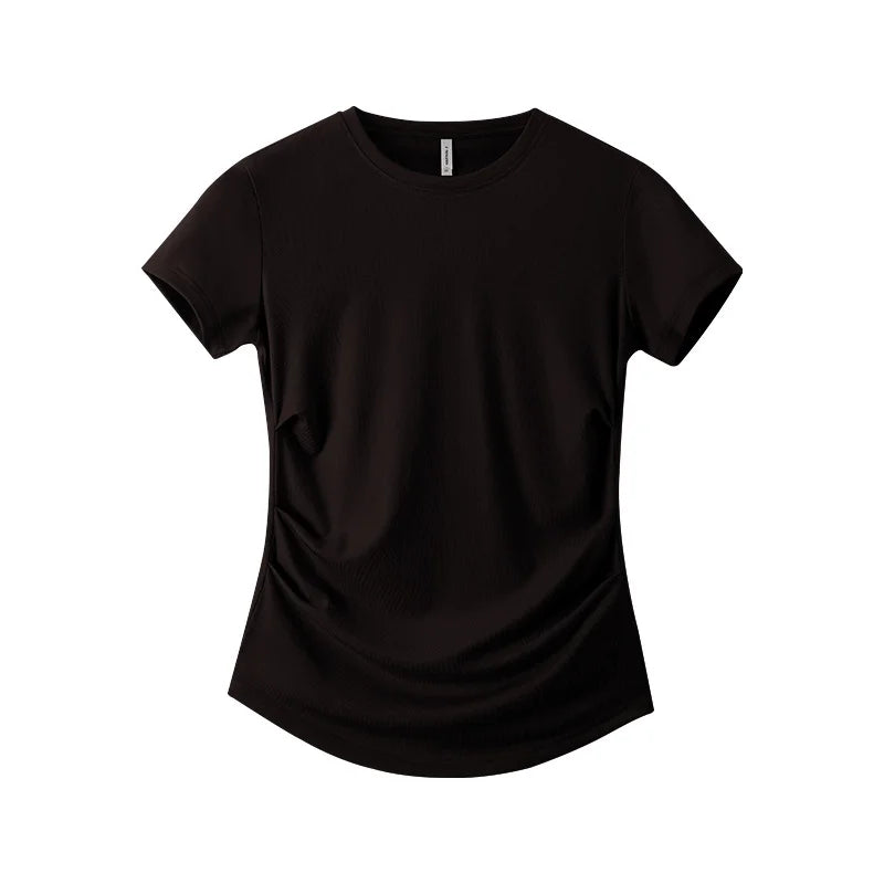T-shirt rafraîchissant de luxe en Tencel pour femme — Détail froncé amincissant