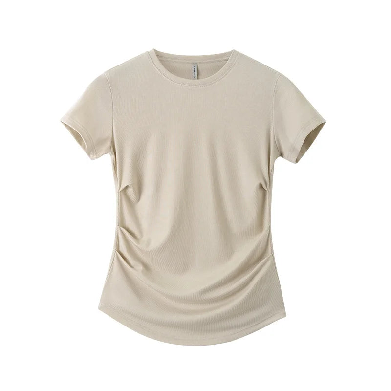 T-shirt rafraîchissant de luxe en Tencel pour femme — Détail froncé amincissant